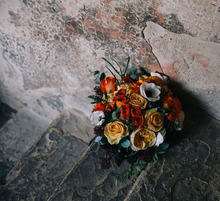 Brightly Coloured Bridal Bouquet In Oranges & Reds