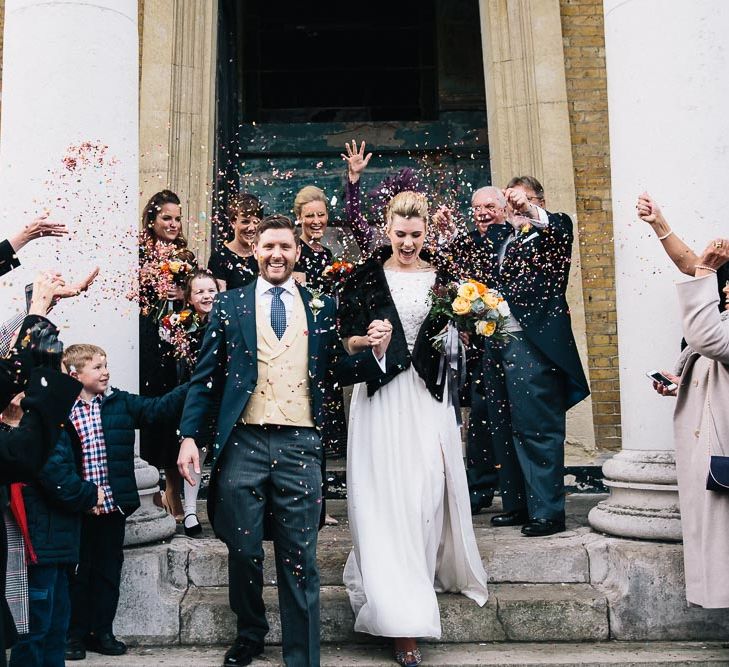 Bride In Bespoke Wedding Dress & Bridesmaids In Black For A Stylish East London Wedding