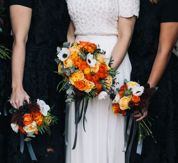 Bride In Bespoke Wedding Dress & Bridesmaids In Black For A Stylish East London Wedding