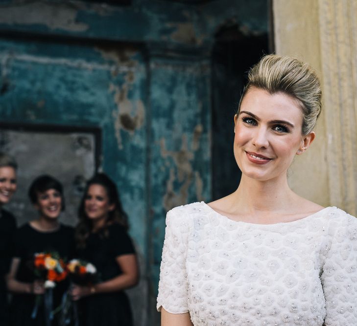 Bride In Bespoke Wedding Dress & Bridesmaids In Black For A Stylish East London Wedding