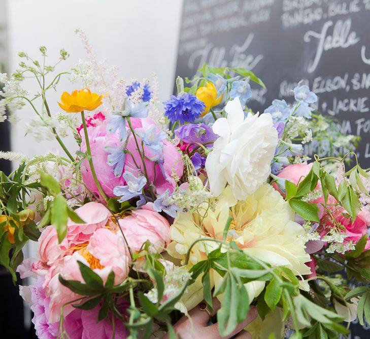 Chalkboard Wedding Sign & Bright Flowers Wedding Decor