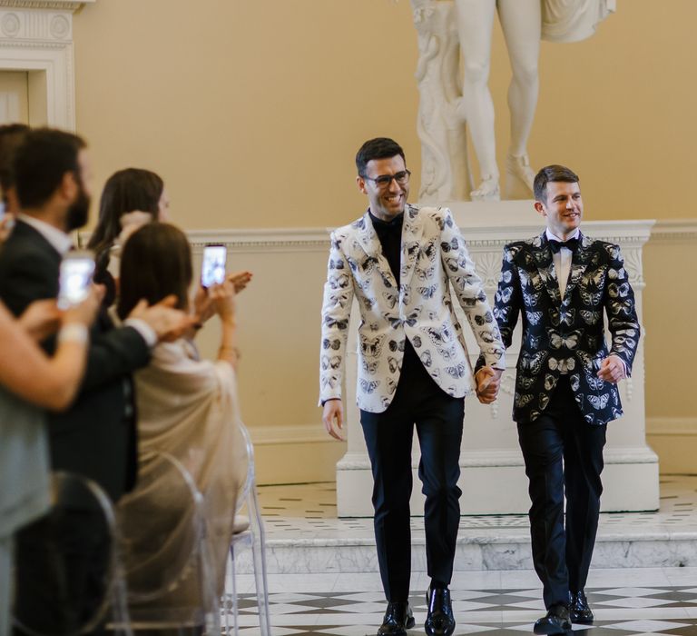 Two Grooms in Alexander McQueen Suits | Monochrome Wedding at Syon Park London | Chris Barber Photography | Second Shooter Beatrici Photography