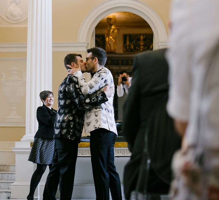 Two Grooms in Alexander McQueen Suits | Monochrome Wedding at Syon Park London | Chris Barber Photography | Second Shooter Beatrici Photography