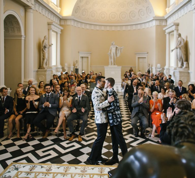 Two Grooms in Alexander McQueen Suits | Monochrome Wedding at Syon Park London | Chris Barber Photography | Second Shooter Beatrici Photography