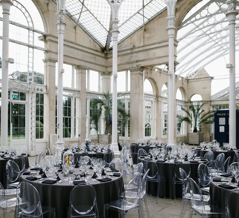 Monochrome Wedding at Syon Park London | Ghost Chairs | Chris Barber Photography | Second Shooter Beatrici Photography