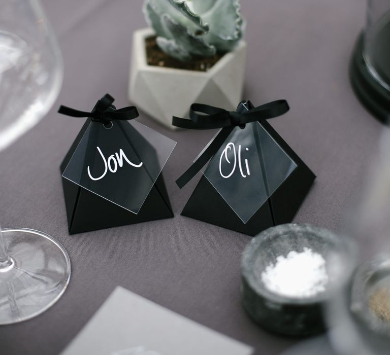 Succulent Wedding Decor & Geometric Table Names | Monochrome Wedding at Syon Park London | Chris Barber Photography | Second Shooter Beatrici Photography