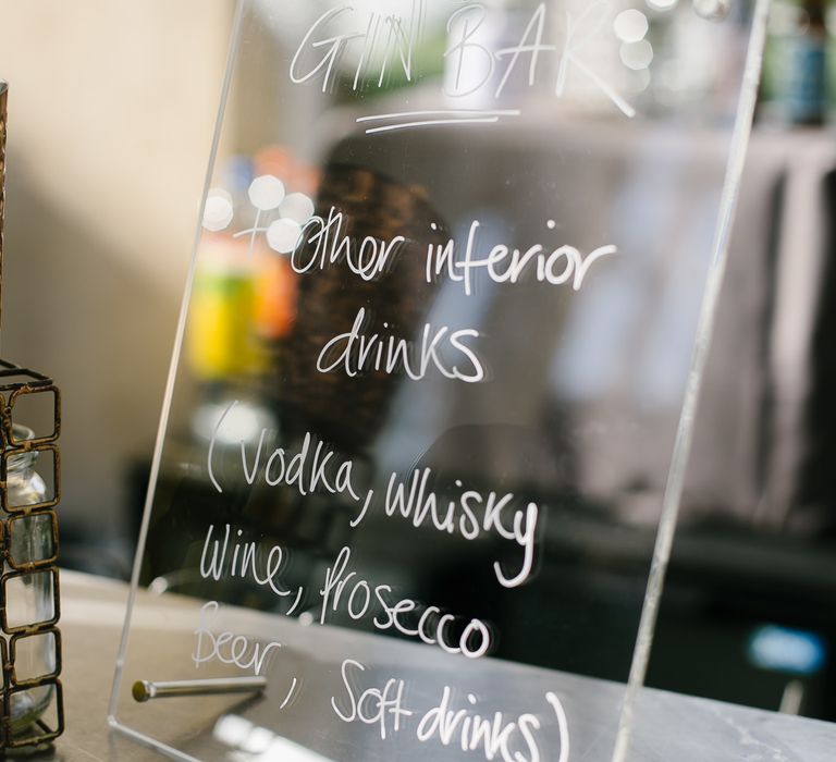 Perspex Bar Sign | Monochrome Wedding at Syon Park London | Chris Barber Photography | Second Shooter Beatrici Photography