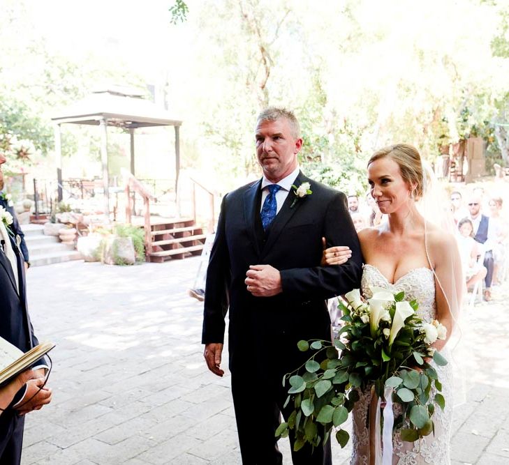 Bride in Essense Designs Wedding Dress | Outdoor Ceremony at Boojum Tree in Phoenix, Arizona | Lee Meek Photography