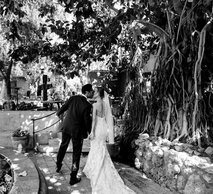 Bride in Essense Designs Wedding Dress | Groom in Simon Dowling Bespoke Suit | Outdoor Ceremony at Boojum Tree in Phoenix, Arizona | Lee Meek Photography