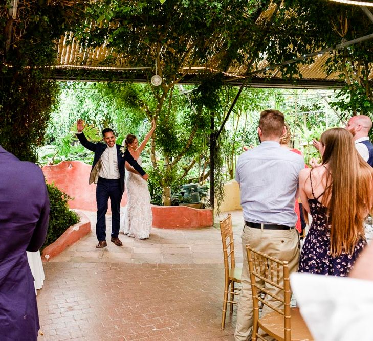 Bride in Essense Designs Wedding Dress | Groom in Simon Dowling Bespoke Suit | Outdoor Ceremony at Boojum Tree in Phoenix, Arizona | Lee Meek Photography