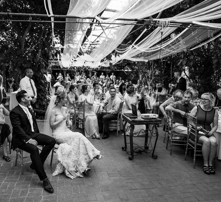 Bride in Essense Designs Wedding Dress | Groom in Simon Dowling Bespoke Suit | Outdoor Ceremony at Boojum Tree in Phoenix, Arizona | Lee Meek Photography