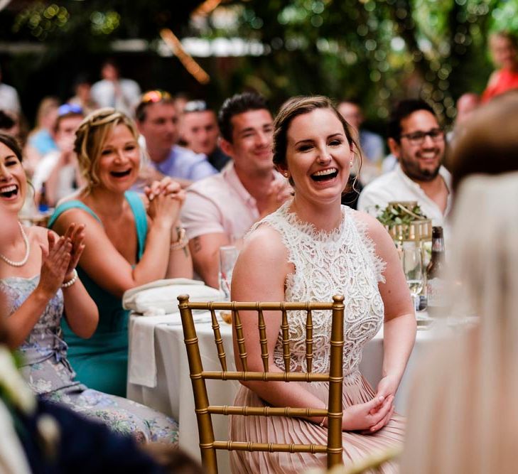 Bridesmaid in Blush Dress | Outdoor Ceremony at Boojum Tree in Phoenix, Arizona | Lee Meek Photography