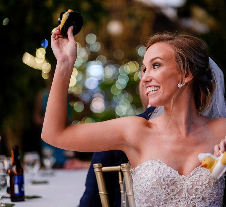 Bride in Essense Designs Wedding Dress | Outdoor Ceremony at Boojum Tree in Phoenix, Arizona | Lee Meek Photography