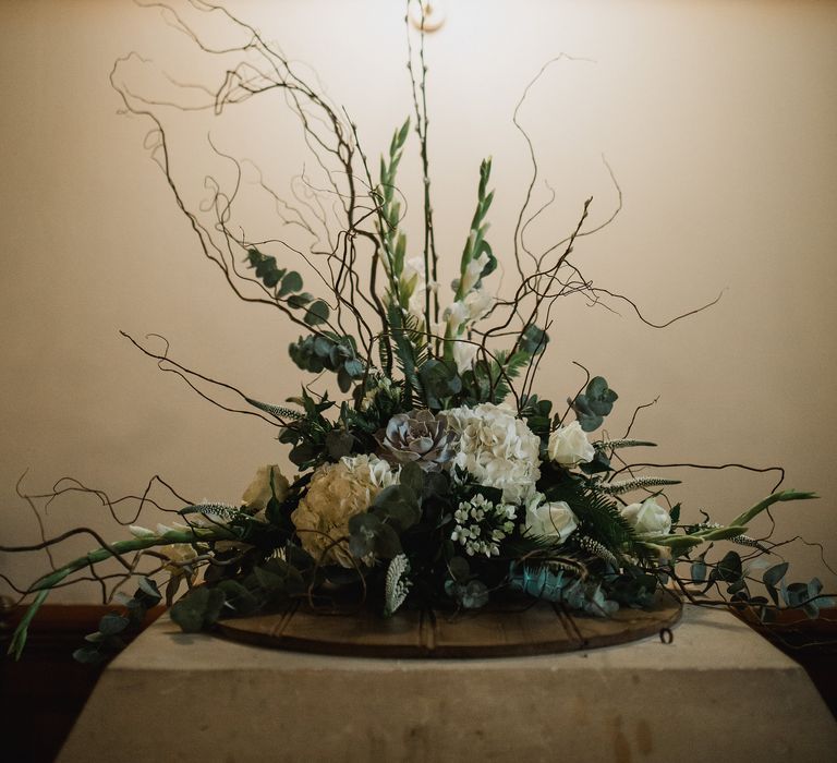 White Hydrangea & Greenery Floral Arrangement