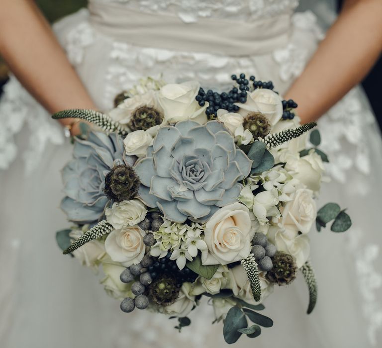 Grey & White Succulent Wedding Bouquet