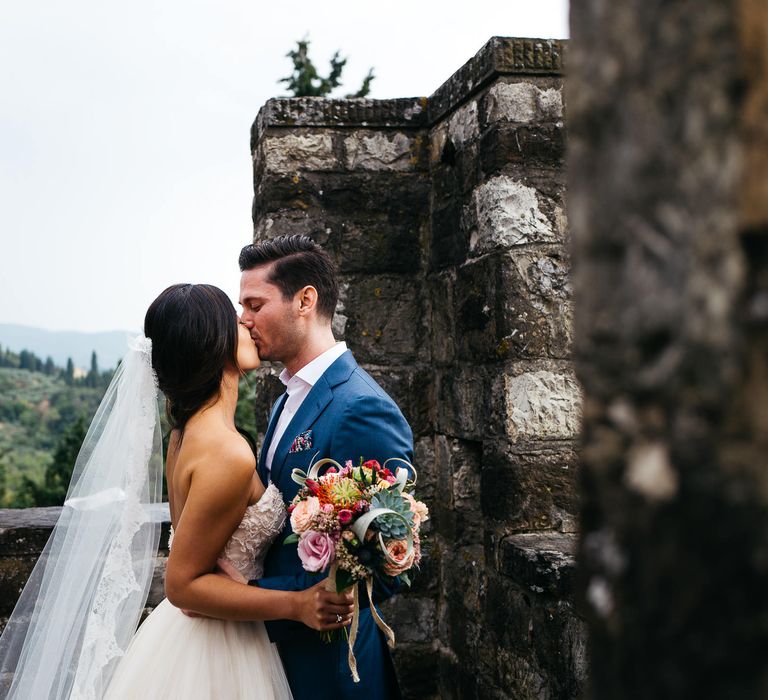 First Look | Modern Trousseau Eveline Wedding Dress | Groom in Suit Supply | Stefano Santucci Studio Photography | Second Shooter Giuseppe Marano | Gattotigre Films