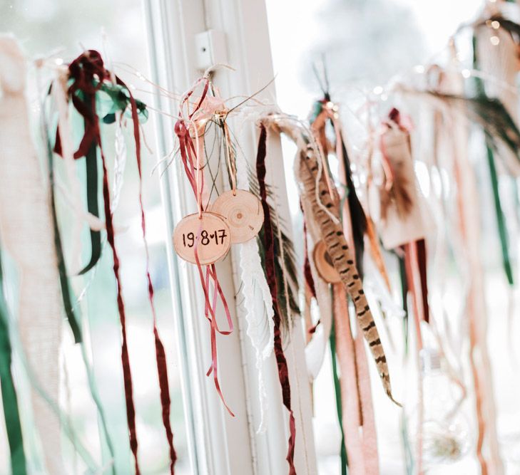 Wedding Ribbon Decorations | Farmhouse at Redcoats | Green Antlers Photography