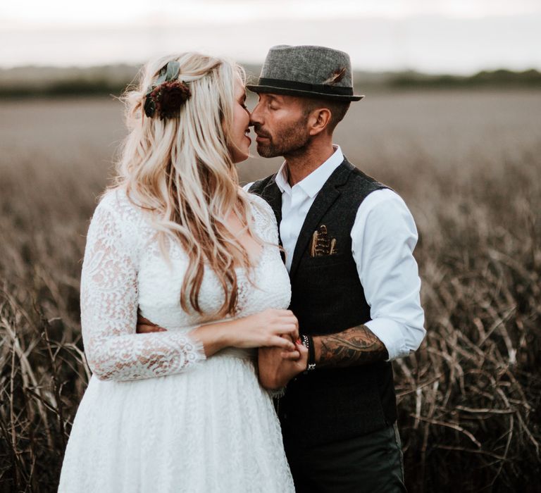 The Bride and Groom | Autumnal colours in Summer | Farmhouse at Redcoats | Green Antlers Photography