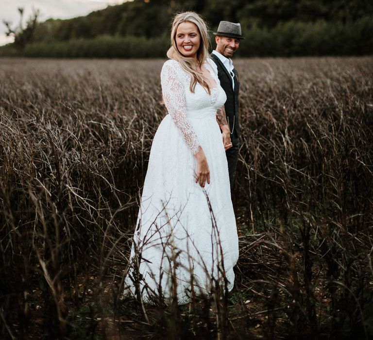 The Bride and Groom | Autumnal colours in Summer | Farmhouse at Redcoats | Green Antlers Photography