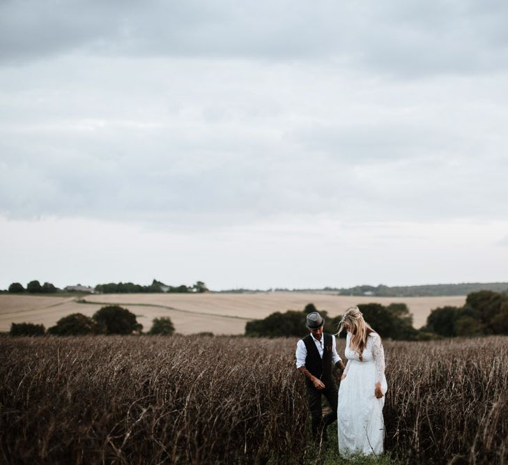 The Bride and Groom | Autumnal colours in Summer | Farmhouse at Redcoats | Green Antlers Photography