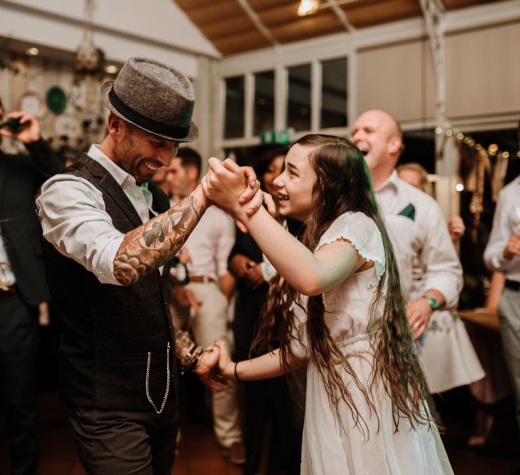 Groom and Daughter Dance | Autumnal colours in Summer | Farmhouse at Redcoats | Green Antlers Photography