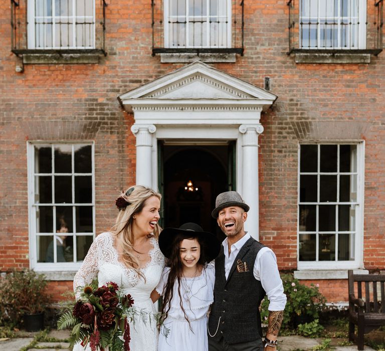 Bride, Groom and Daughter | Farmhouse at Redcoats | Green Antlers Photography