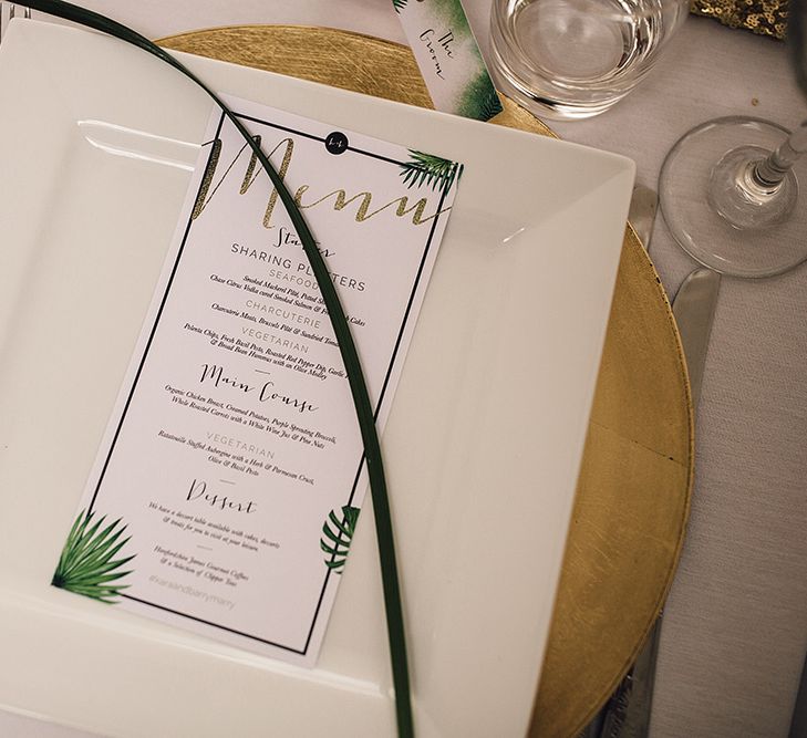 Green Fern Menu Card Wedding Stationery