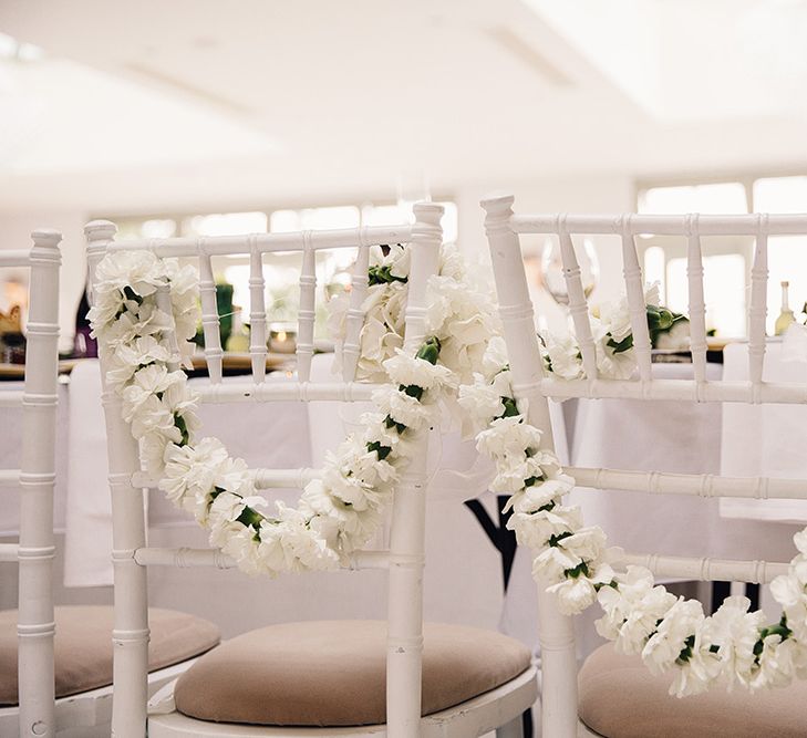 White Carnation Chair Back Floral Garlands