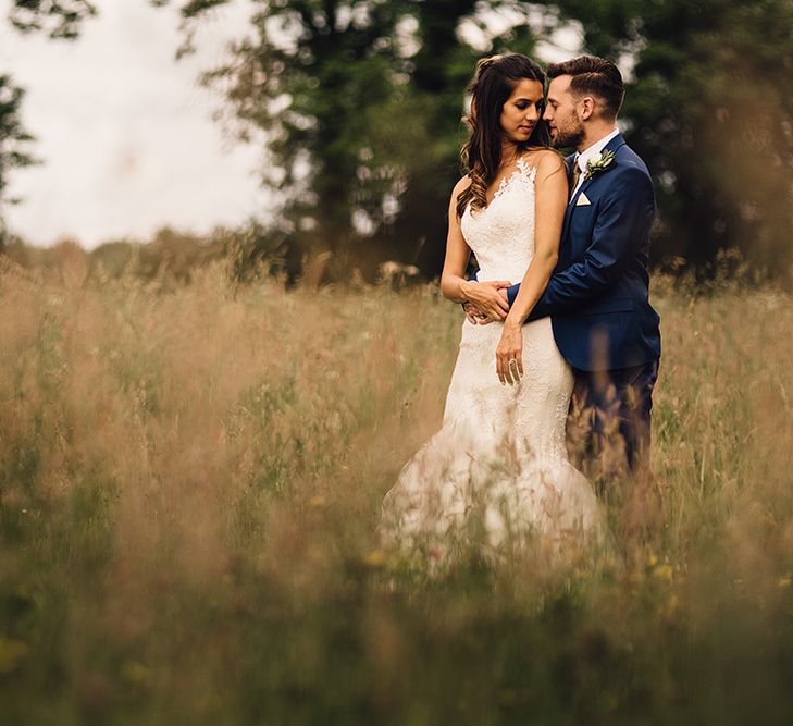 Bride & Groom Field Wedding Portrait