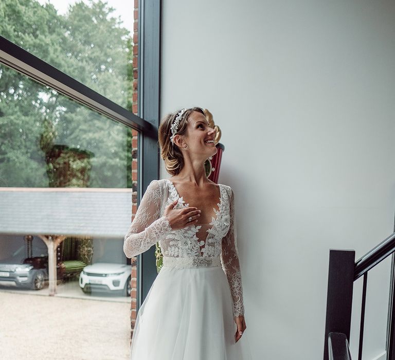 Bride in Anna Georgina Wedding Gown & Augusta Jones Tulle Skirt | Traditional Church Wedding Ceremony with Blush Colour Scheme | Jason Mark Harris Photography | Harris Films