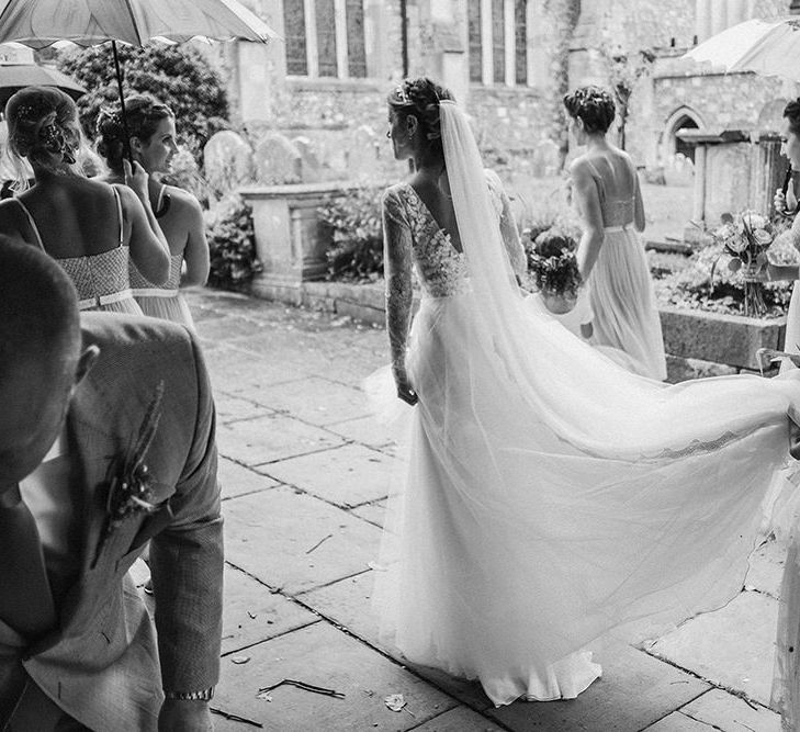 Bridal Entrance in Anna Georgina Wedding Gown & Augusta Jones Tulle Skirt | Traditional Church Wedding Ceremony with Blush Colour Scheme | Jason Mark Harris Photography | Harris Films