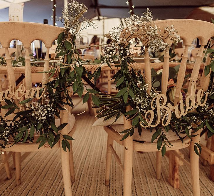 Chair Back Decor | Rustic At Home Tipi Reception with Blush Colour Scheme | Jason Mark Harris Photography | Harris Films