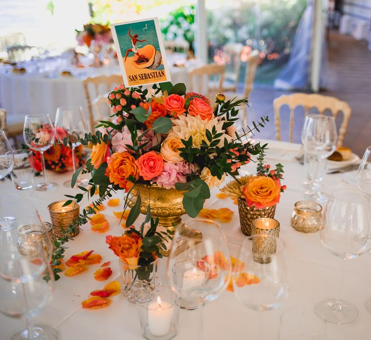 Coral & Gold Floral Centrepiece