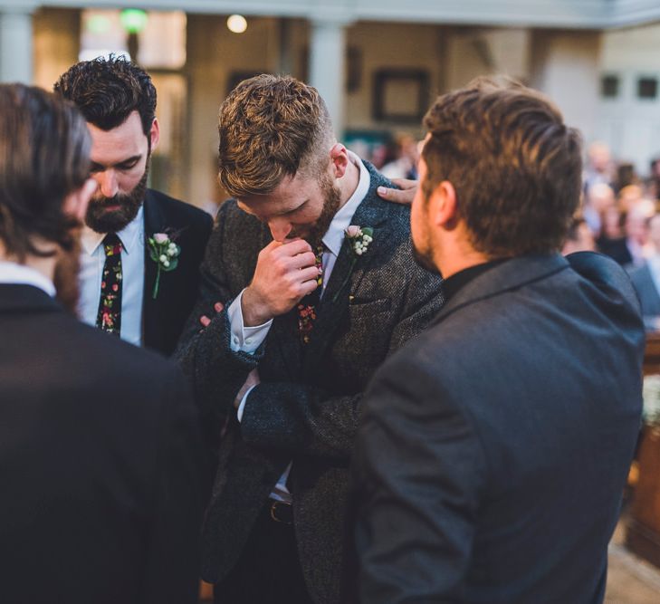 Groom & Groomsmen In Navy & Tweed