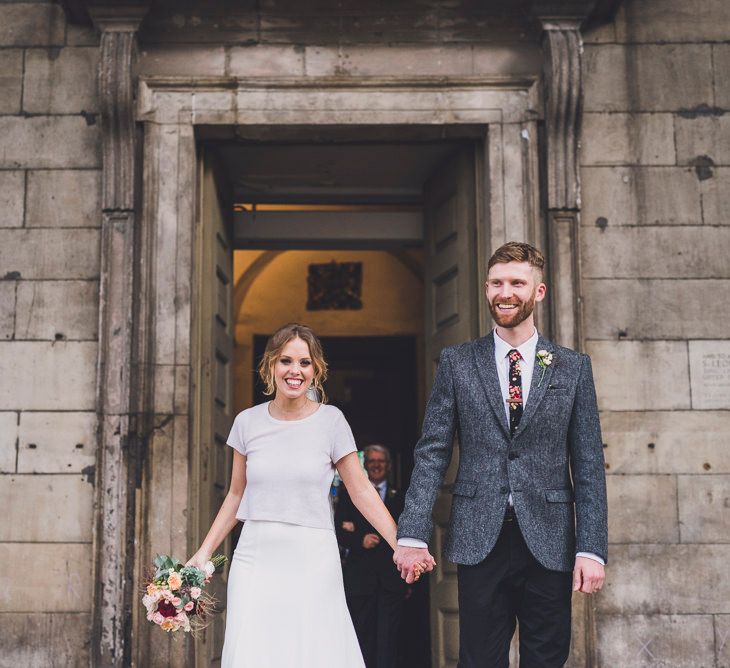 Bride In Cashmere Jumper Inspired By Olivia Palermo And Bridesmaids In Pink Shift Dresses For A Relaxed London Pub Wedding Images O&C Photography