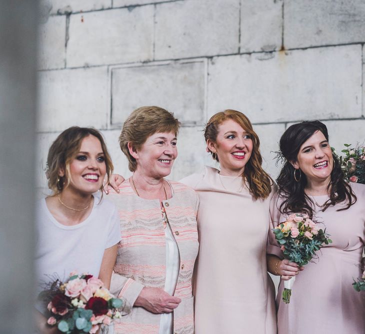 Bridesmaids In Pink Shift Dresses