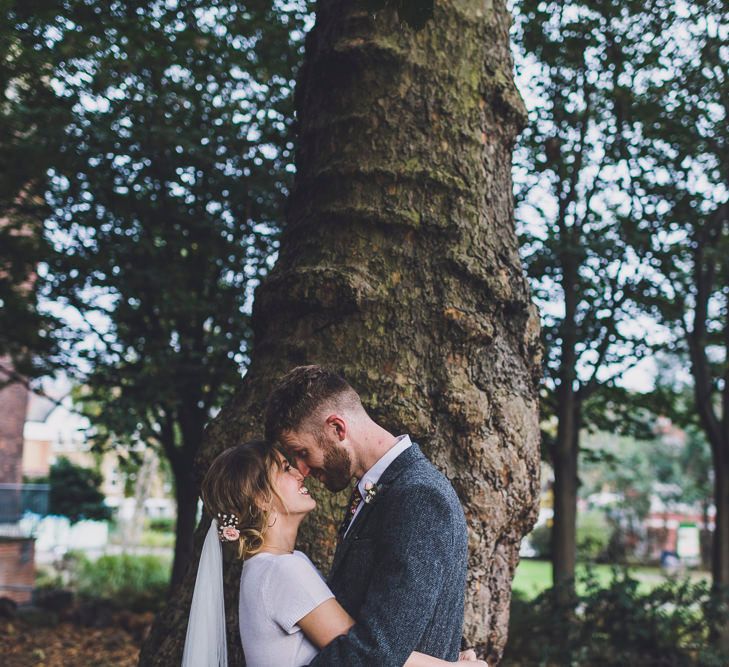 Bride In Cashmere Jumper Inspired By Olivia Palermo And Bridesmaids In Pink Shift Dresses For A Relaxed London Pub Wedding Images O&C Photography