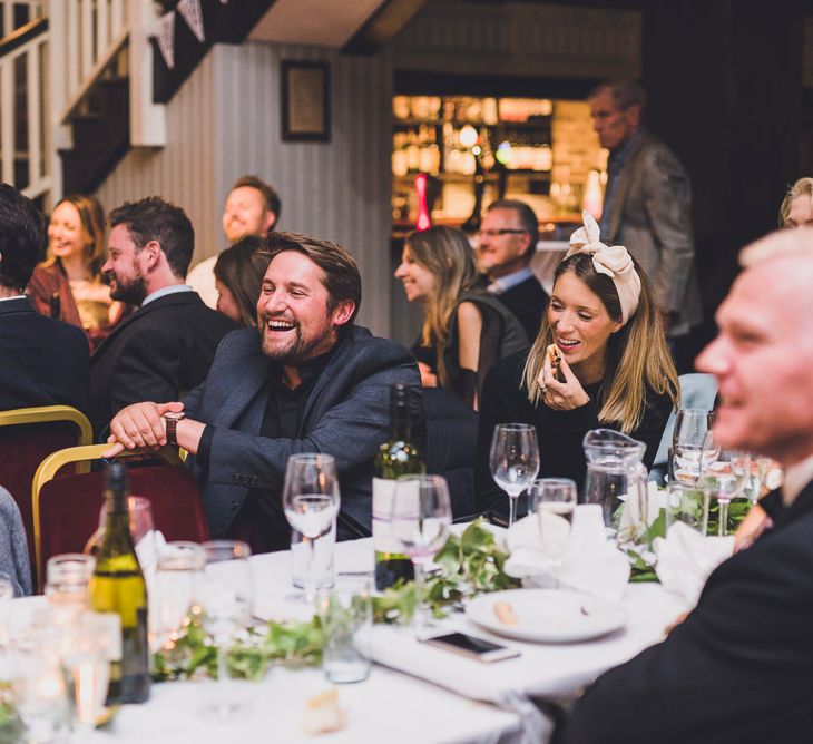 Bride In Cashmere Jumper Inspired By Olivia Palermo And Bridesmaids In Pink Shift Dresses For A Relaxed London Pub Wedding Images O&C Photography