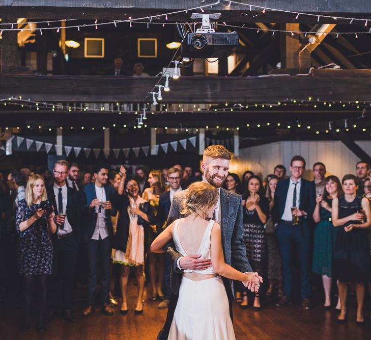 Bride In Cashmere Jumper Inspired By Olivia Palermo And Bridesmaids In Pink Shift Dresses For A Relaxed London Pub Wedding Images O&C Photography