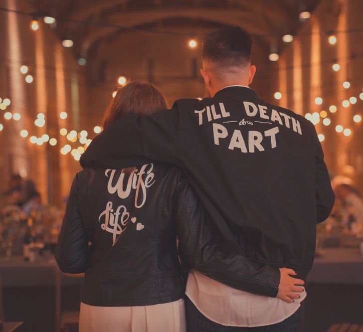 Bride & Groom in Stylish Bomber Jackets