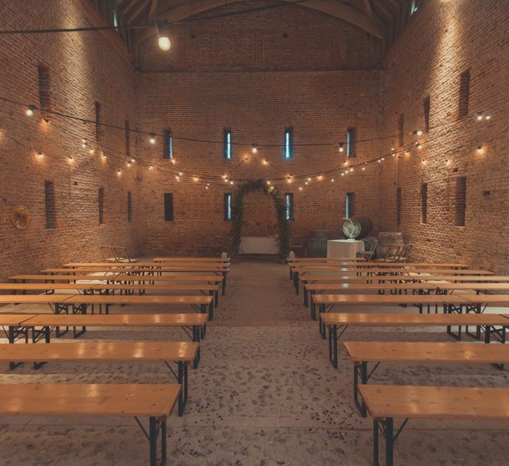 Fairy Lights in the Rustic Tithe Barn Wedding Venue