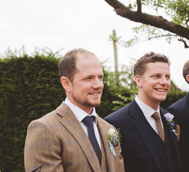 Groom in Brown Suit | Outdoor Ceremony at Sulgrave Manor Northamptonshire | Nicola Casey Photography