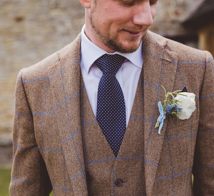 Groom in Brown Check Suit | Outdoor Ceremony at Sulgrave Manor Northamptonshire | Nicola Casey Photography