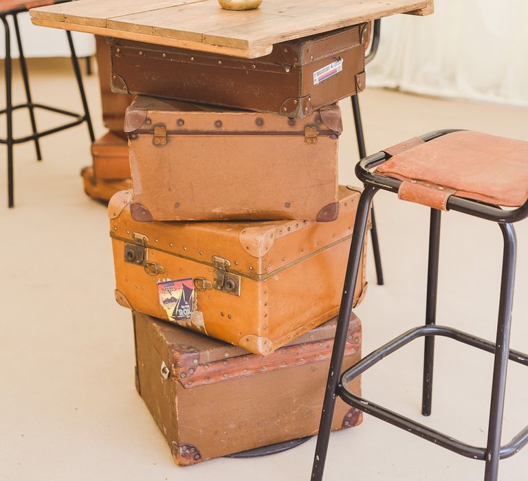 Stacked Vintage Suitcase Tables | Outdoor Ceremony at Sulgrave Manor Northamptonshire | Nicola Casey Photography