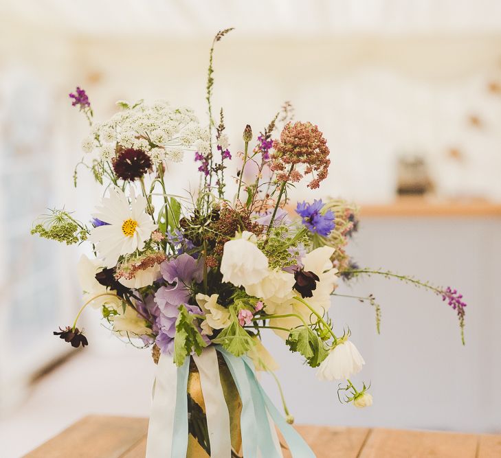 Wild Flower Arrangement | Outdoor Ceremony at Sulgrave Manor Northamptonshire | Nicola Casey Photography