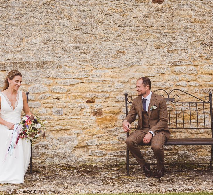 Bride in Charlie Brear Gown | Groom in Tweed Suit | Outdoor Ceremony at Sulgrave Manor Northamptonshire | Nicola Casey Photography