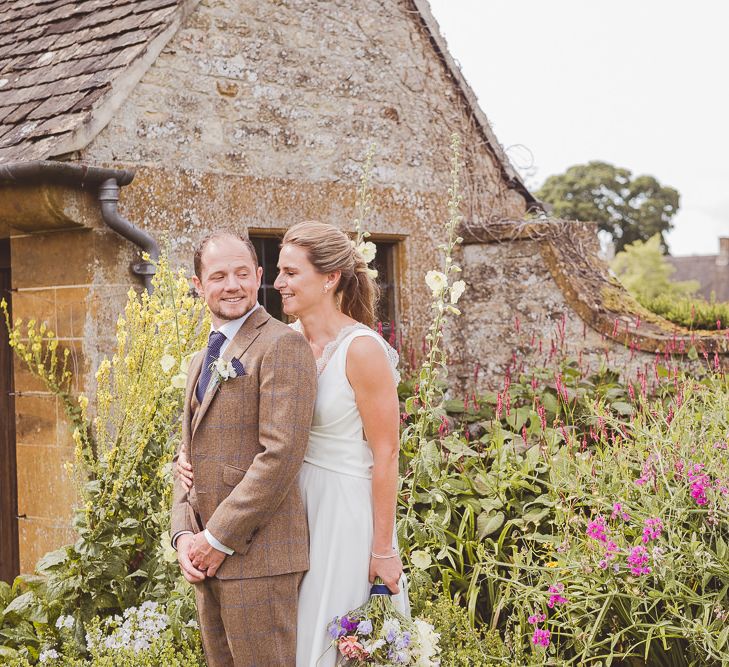 Bride in Charlie Brear Gown | Groom in Tweed Suit | Outdoor Ceremony at Sulgrave Manor Northamptonshire | Nicola Casey Photography