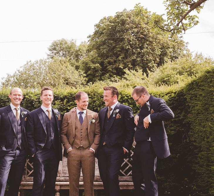 Groom in Brown Tweed Suit | Groomsmen in Navy Suits | Outdoor Ceremony at Sulgrave Manor Northamptonshire | Nicola Casey Photography