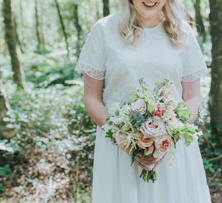 Romantic Pastel Rose Bouquet | Pink & Gold Summer Wedding at East Riddlesden Hall Barn, Wiltshire | Laura Calderwoods Photography