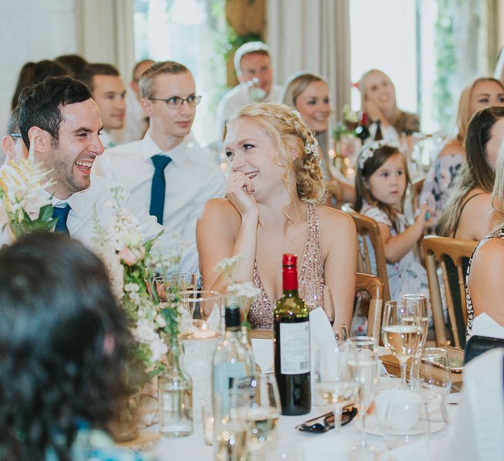 Wedding Reception Speeches | Pink & Gold Summer Wedding at East Riddlesden Hall Barn, Wiltshire | Laura Calderwoods Photography